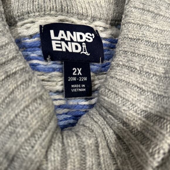 Lands End Fair Isle Sweater plus Size 2X Blue Gray Nordic cabincore warm wool - Picture 6 of 8